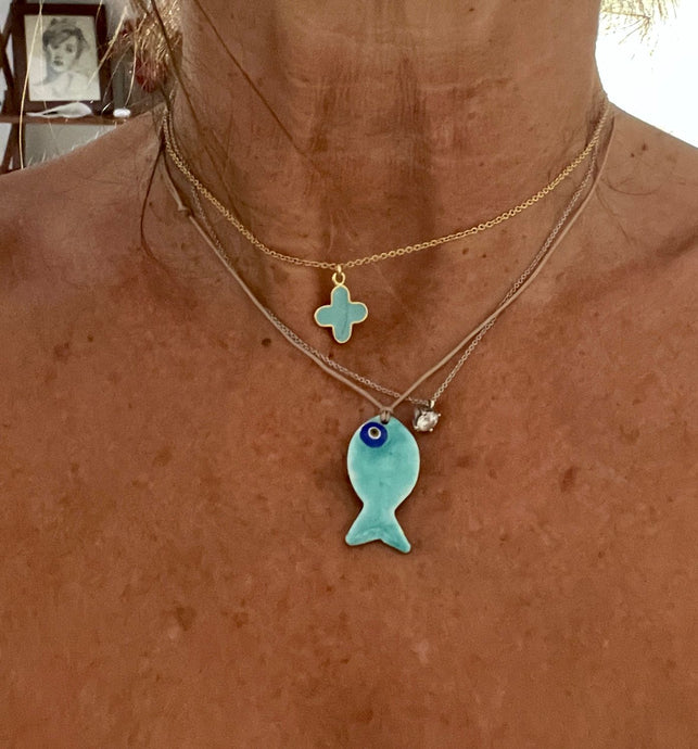 Collar Cruz turquesa