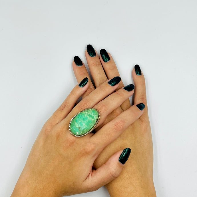 Anillo crisoprasa puntas diamante t 12 NEW